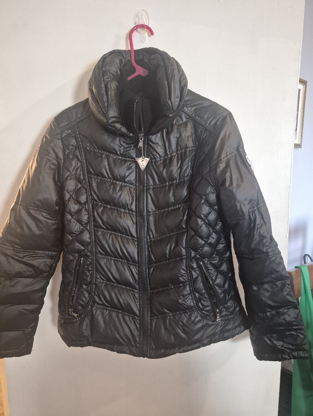 GUESS Black Quilted Women's Puffer Jacket with High Collar